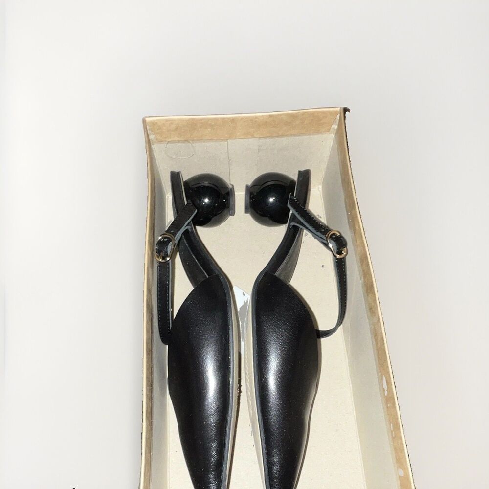ALL BLACK Womens Black Leather Pointed Toe Slingback Buckle ball heel EU 40.5